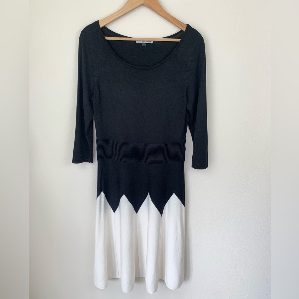 Danny & Nicole Black and White Knit Fit-and-Flare Sweater Dress